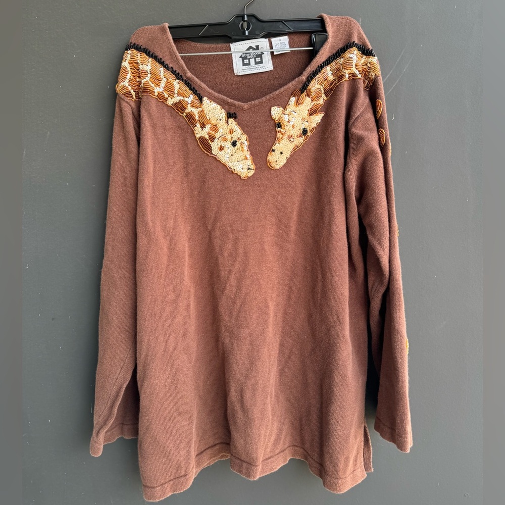 Vintage Storybook knits beaded embroidery Giraffe sweater
